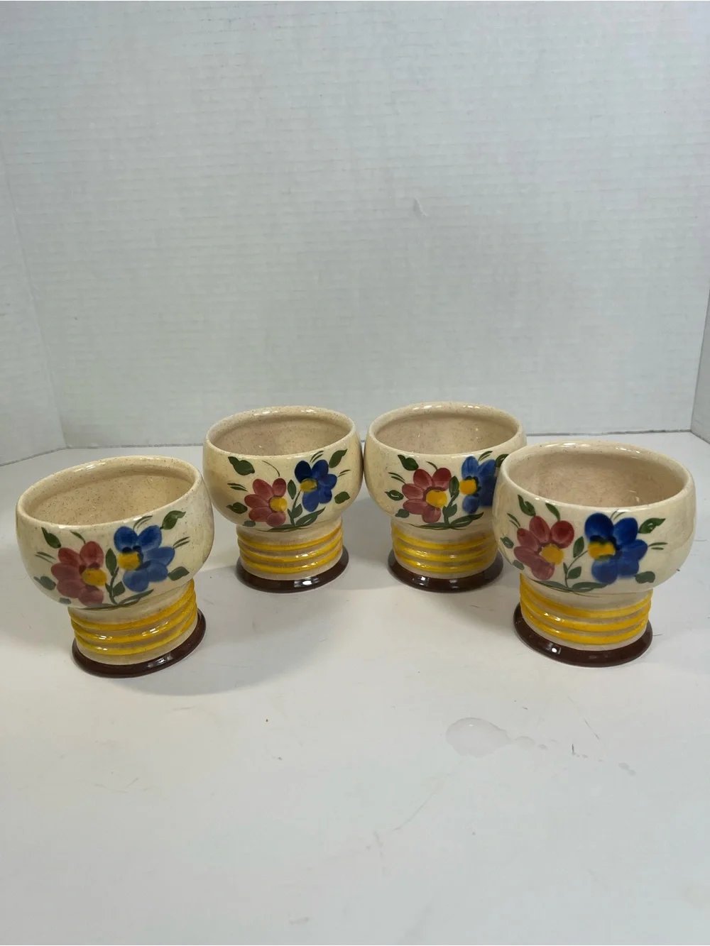 Vintage Goebel W Germany Floral Footed Cups Goblets Set of 4 Ceramic